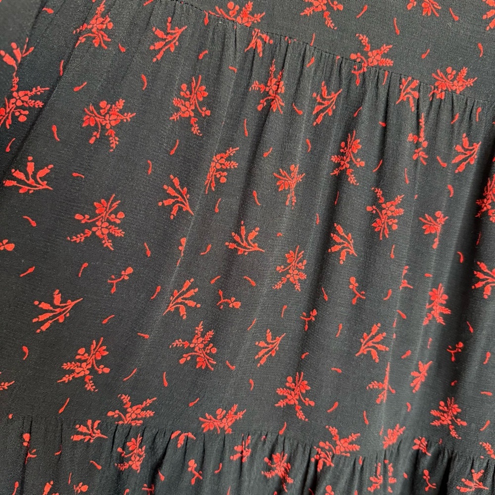 Zara Black Red Floral Ruffle Tiered Mini Dress Long Sleeve Size M - Picture 9 of 14